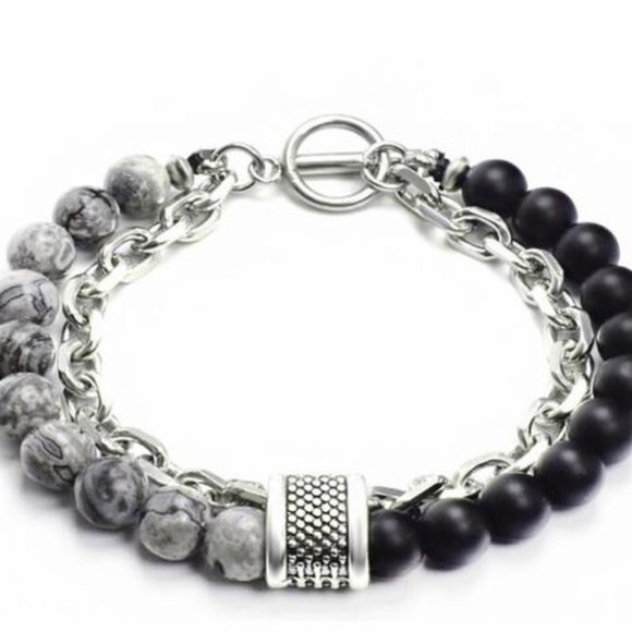 Stone Beaded stainless steel Bracelet For Men - Picture 2 of 2